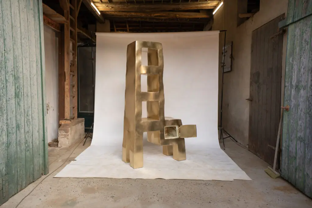 Bookshelf Cabinet by Nick Valentijn with hand-worked brass and green onyx, 2025