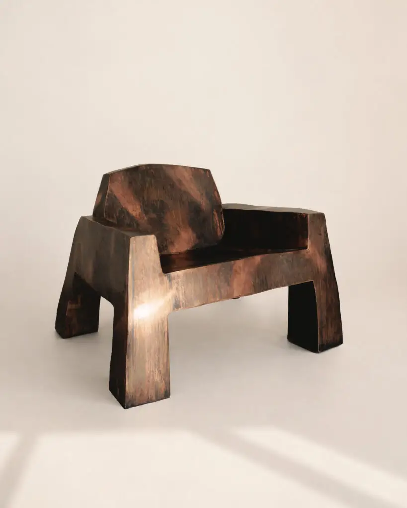 Copper Chair by Nick Valentijn in patinated copper, developed for MINE(RAL) with Studio Gameiro for Lisbon Design Week 2026